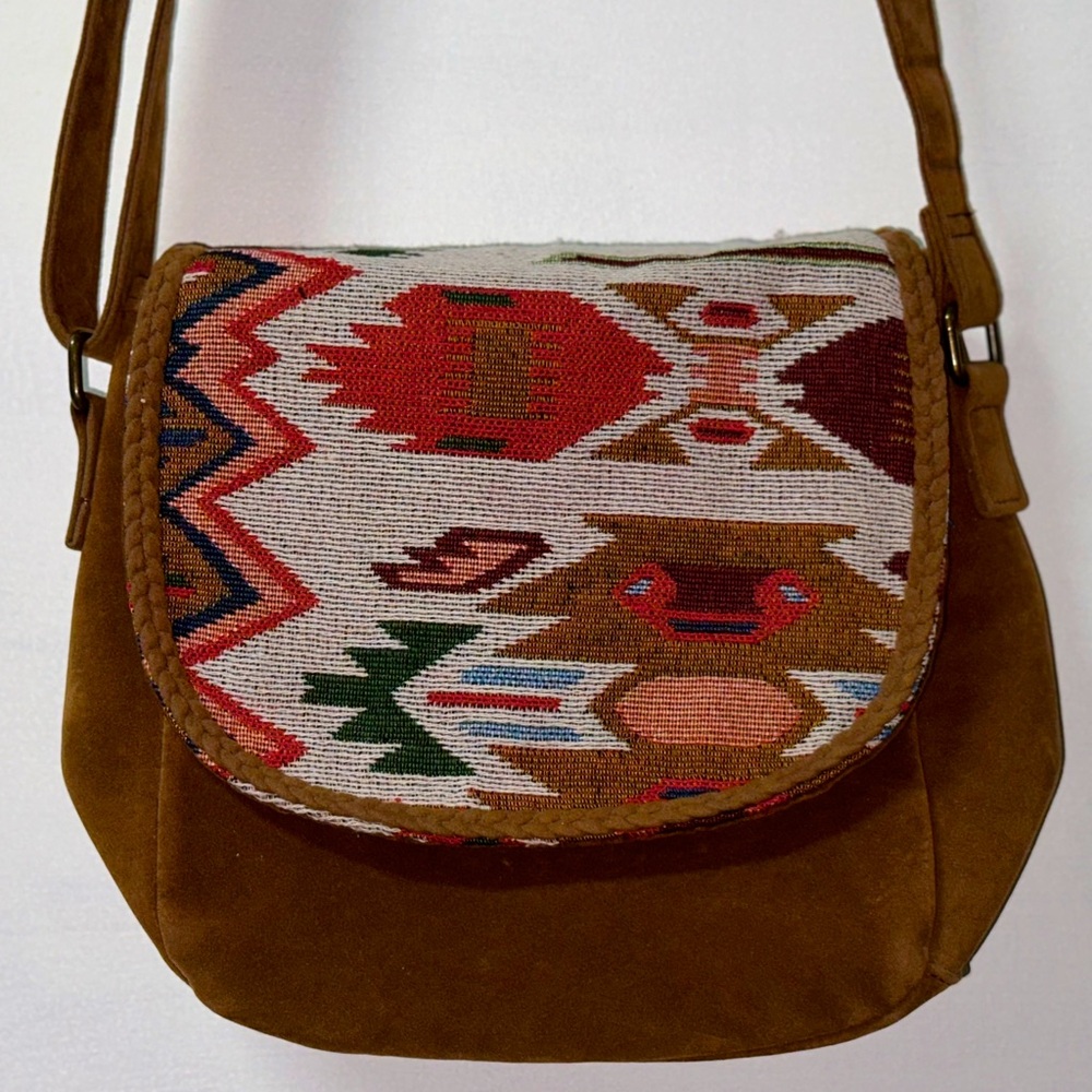 Brown Suede Woven Canyon Sky Aztec Bag